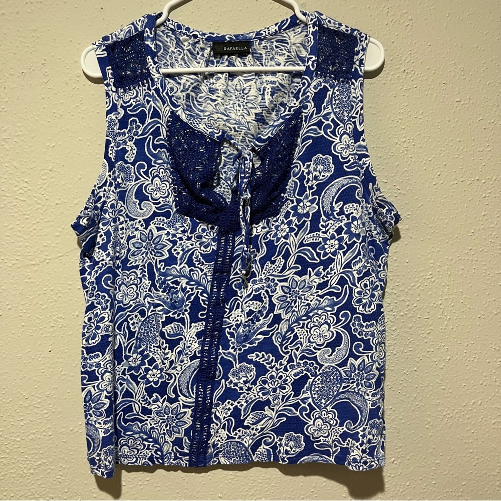 Rafaella Amparo Blouse Top Shirt Women's XXL Blue Sleeveless Laced Assymetrical